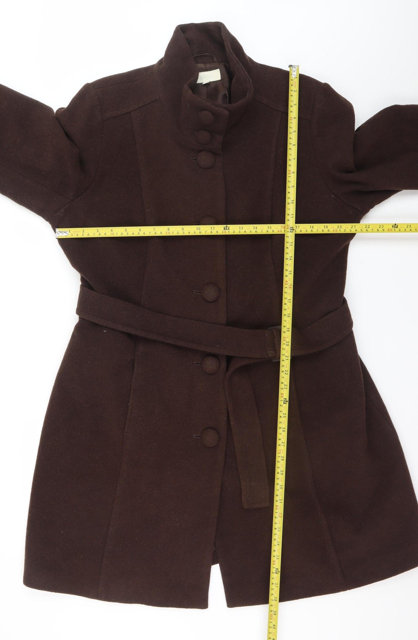 Marks and Spencer Women Brown Wool Blend Belted Overcoat UK 20