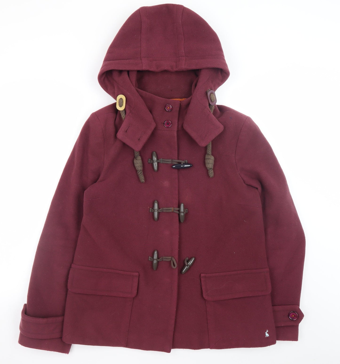 Joules Women’s Damson Wool Duffle Coat Size 12 Hooded Mid-Length