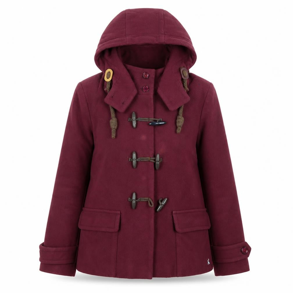 Joules Women’s Damson Wool Duffle Coat Size 12 Hooded Mid-Length