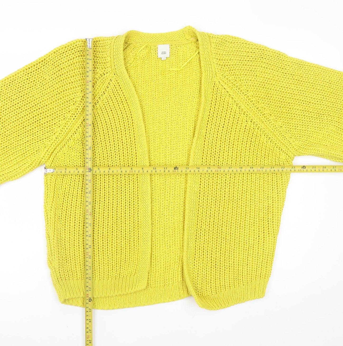 River Island Women's Yellow Chunky Knit Open Cardigan Size M