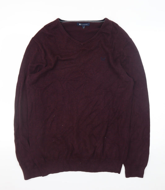 Crew Clothing Company Men's Brown L V-Neck Cotton Cashmere Jumper