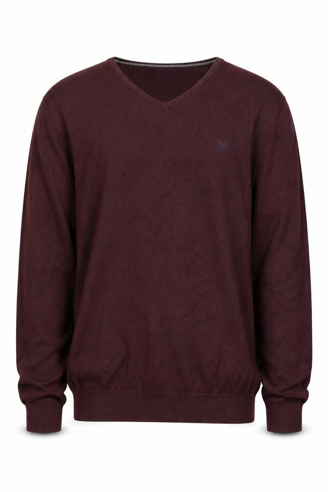 Crew Clothing Men's Brown L V-Neck Cotton Cashmere Jumper