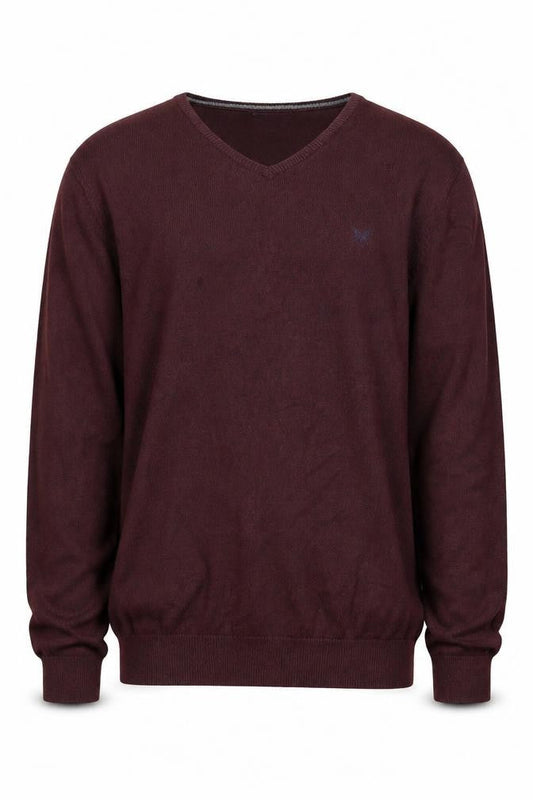 Front view of Crew Clothing Men's Brown L V-Neck Cotton Cashmere Jumper