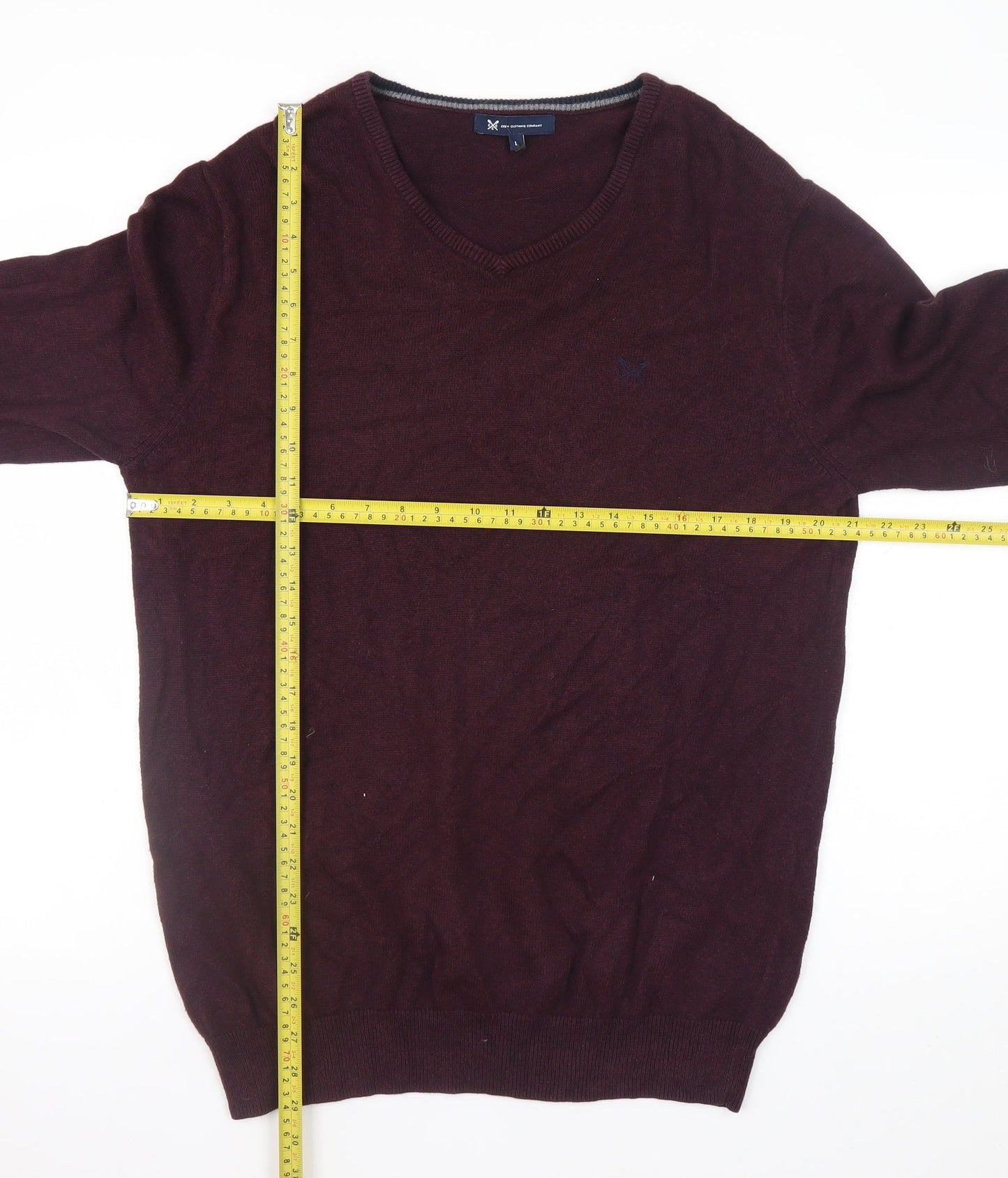 Crew Clothing Company Men's Brown L V-Neck Cotton Cashmere Jumper