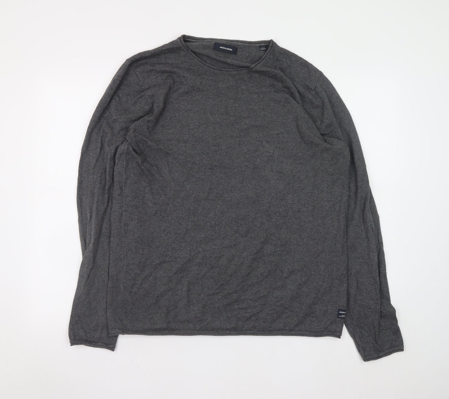 Jack & Jones Mens Grey Cotton Blend Crew Neck Pullover Jumper L