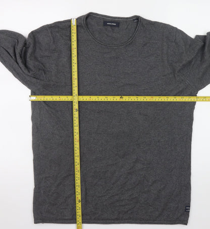 Jack & Jones Mens Grey Cotton Blend Crew Neck Pullover Jumper L