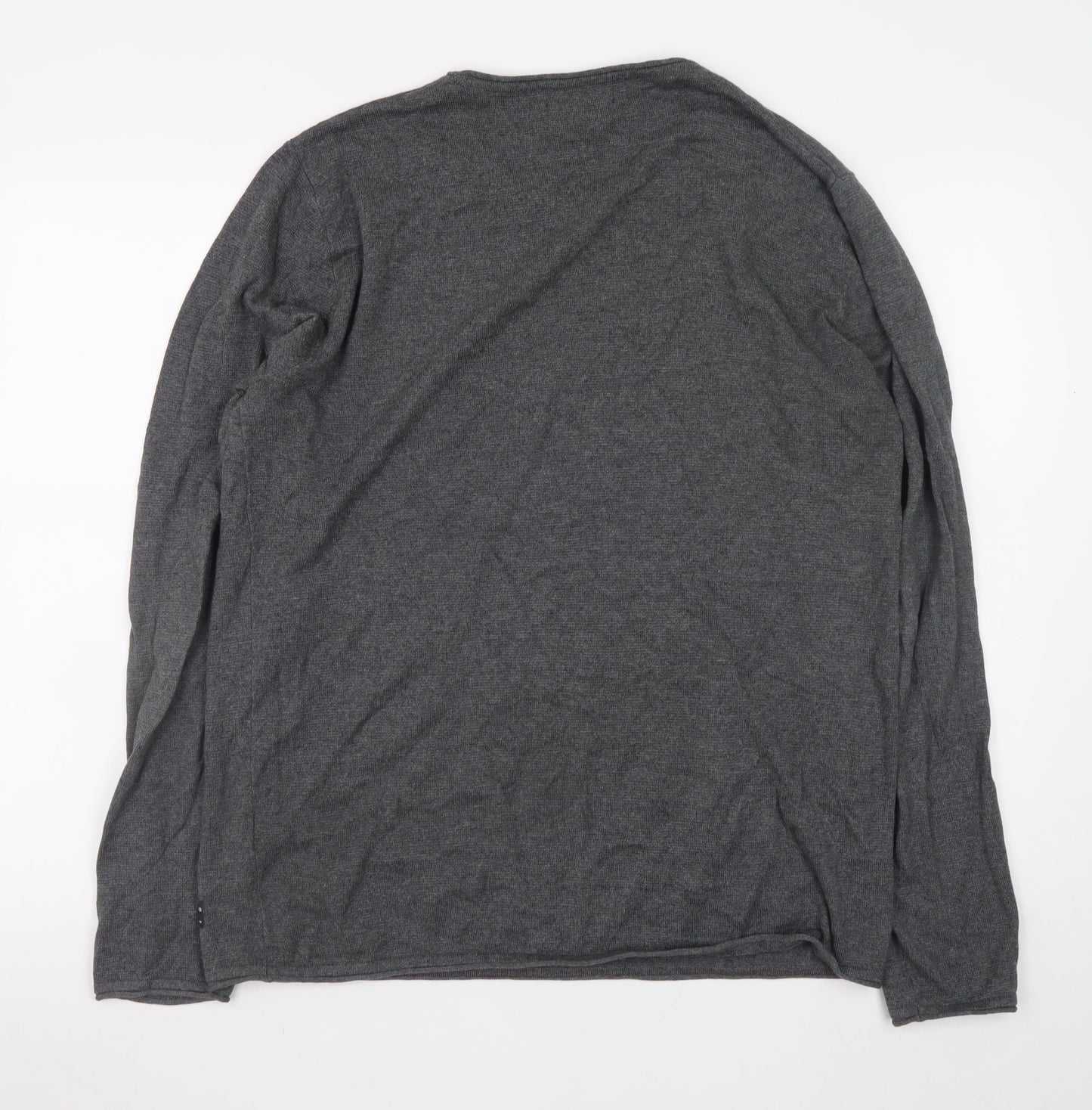 Jack & Jones Mens Grey Cotton Blend Crew Neck Pullover Jumper L