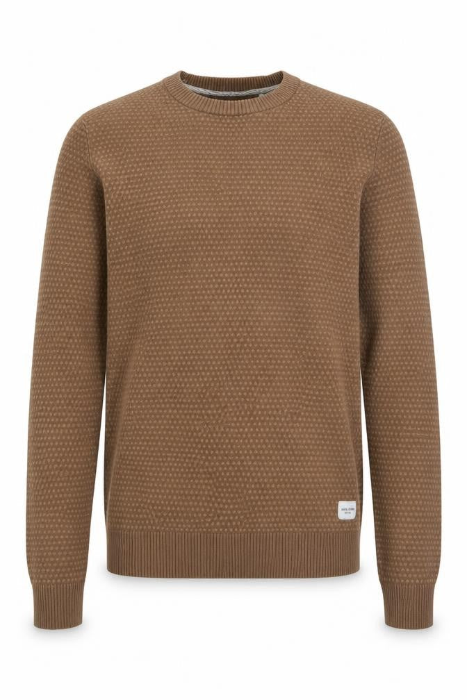 Jack & Jones Men's Brown Waffle-Knit Cotton Pullover Jumper Size L