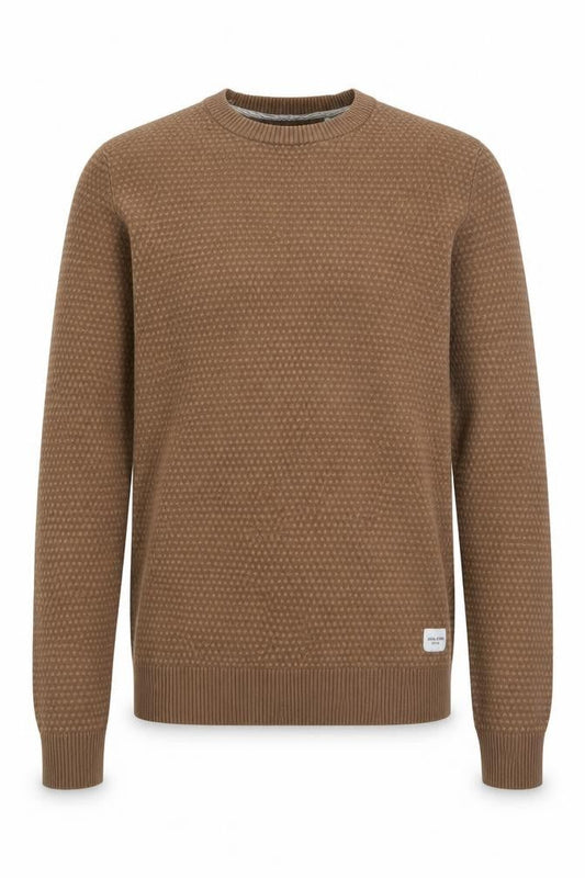 Jack & Jones Men's Brown Waffle-Knit Cotton Pullover Jumper Size L