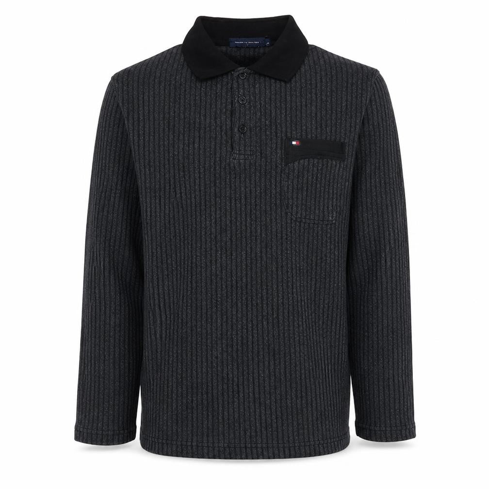 Tommy Hilfiger Men's Black Long Sleeve Striped Polo Shirt L