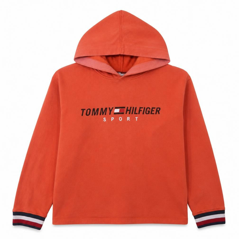 Tommy Hilfiger Sport Womens Orange Pullover Hoodie L Cotton Blend