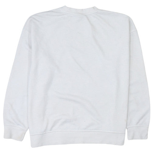 Disney Women's White Mickey & Minnie Crew Neck Pullover Sweatshirt L