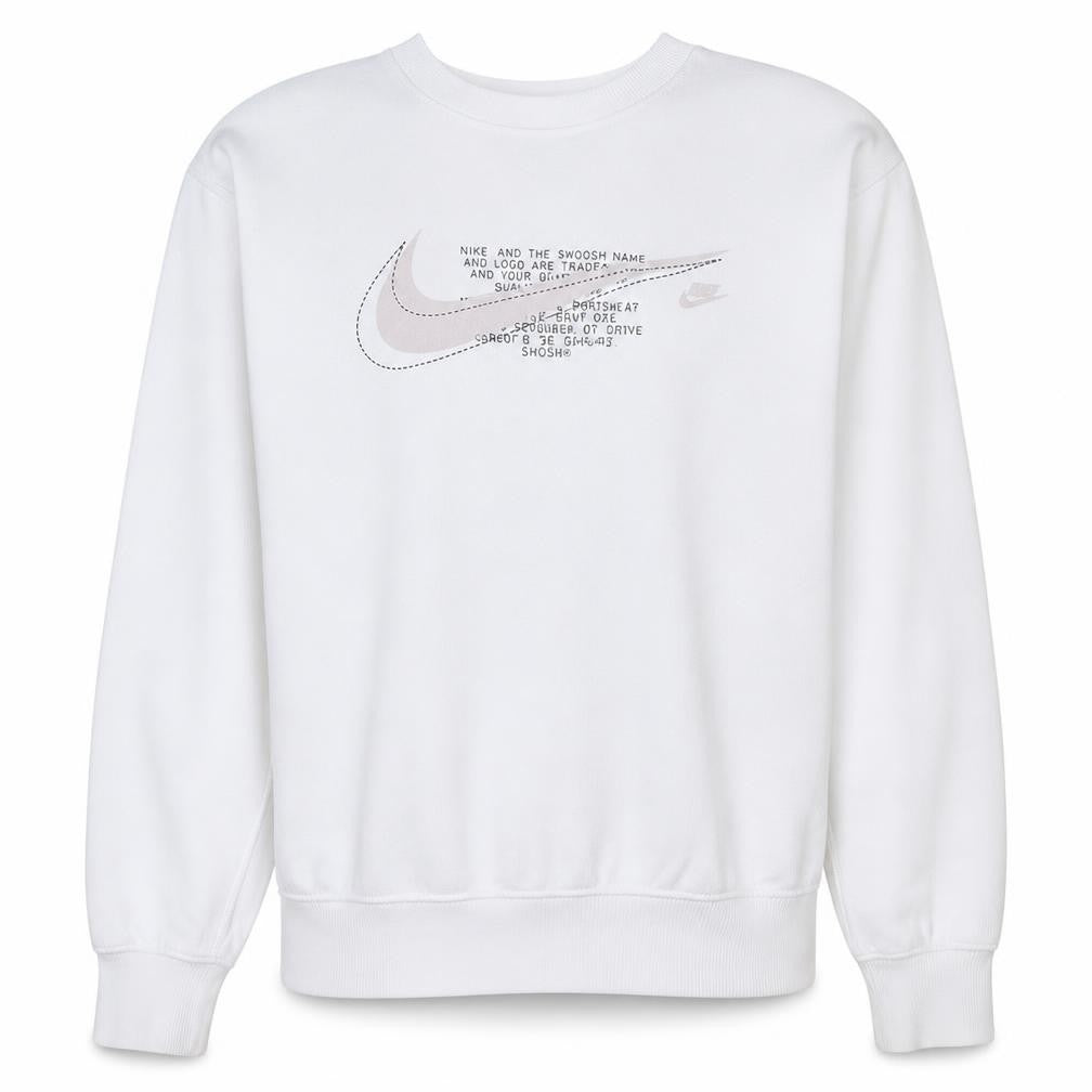 Nike Women White Medium Pullover Sweatshirt Crew Neck Graphic Logo