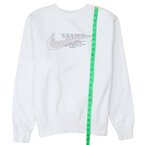 Nike Women White Medium Pullover Sweatshirt Crew Neck Graphic Logo