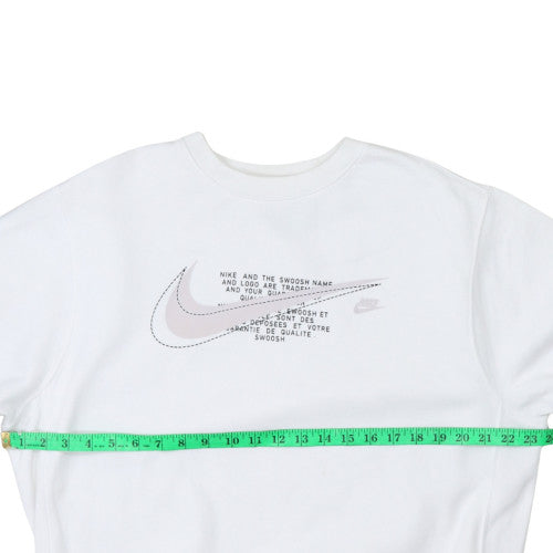 Nike Women White Medium Pullover Sweatshirt Crew Neck Graphic Logo