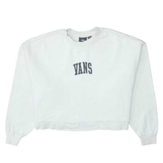 Vans Womens White Medium Pullover Sweatshirt Cotton Logo Casual