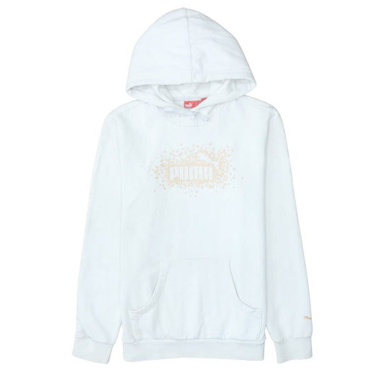 Puma Women White Pullover Hoodie Medium Cotton Blend Logo Design