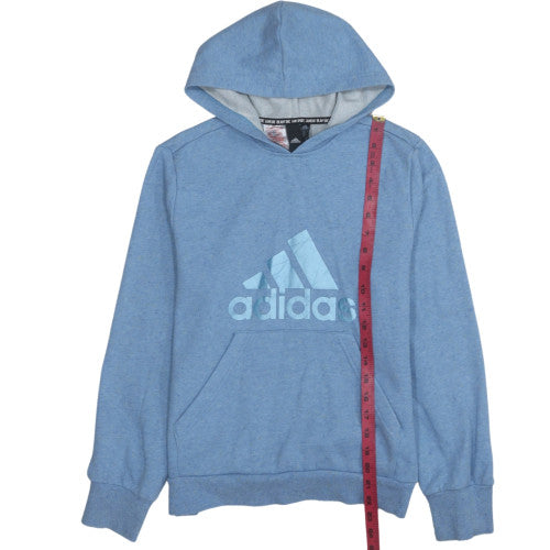 Adidas Boys Blue Pullover Hoodie 13-14 Years Regular Fit Logo Fleece