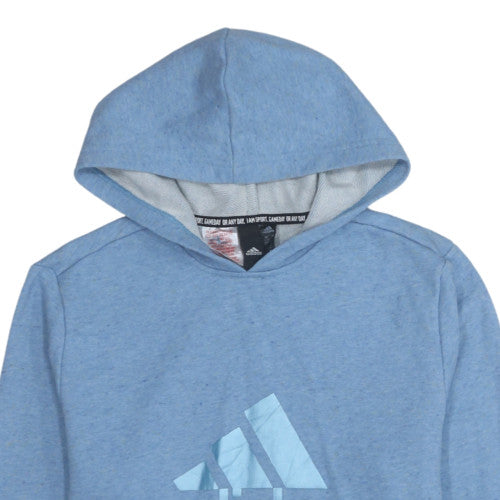 Adidas Boys Blue Pullover Hoodie 13-14 Years Regular Fit Logo Fleece