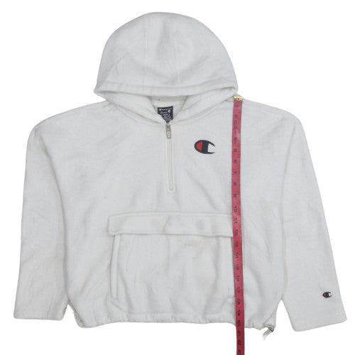 Champion Womens White Fleece 1/4 Zip Hooded Pullover XS