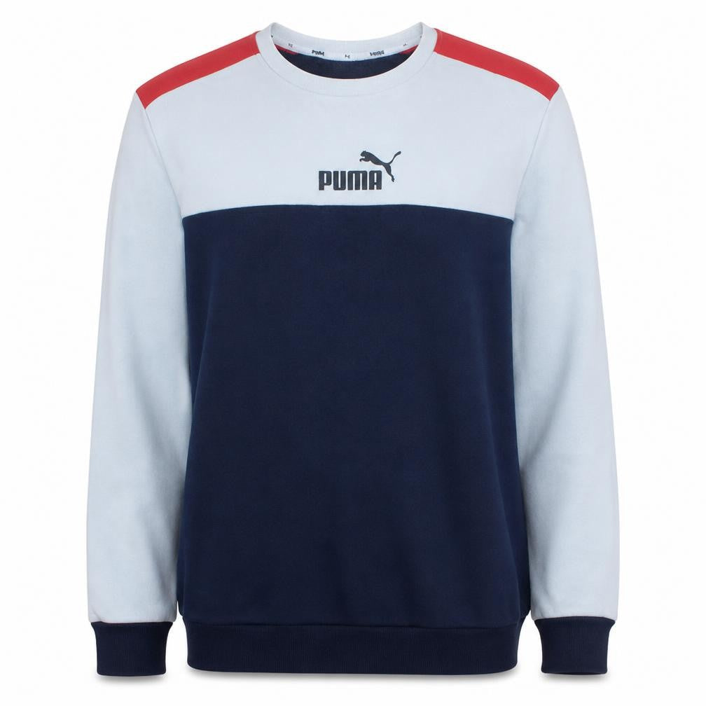 Puma Men's Blue Colour Block Crew Neck Pullover Sweatshirt L