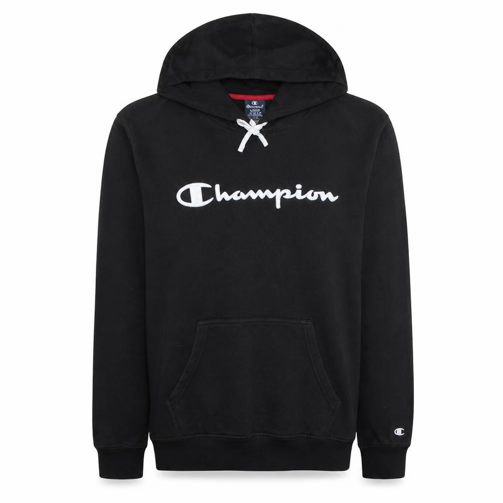 Champion Mens Black Pullover Hoodie L Regular Fit Logo Fleece