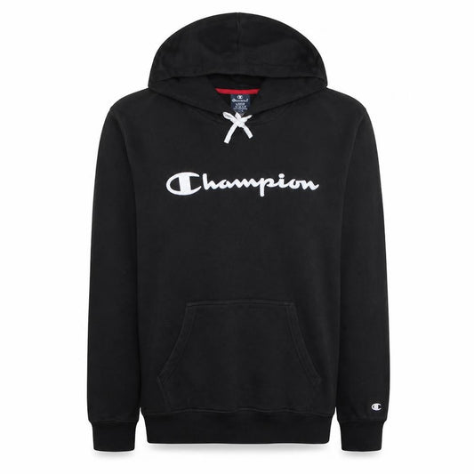 Champion Mens Black Pullover Hoodie L Regular Fit Logo Fleece