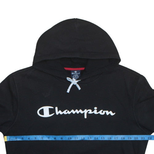 Champion Mens Black Pullover Hoodie L Regular Fit Logo Fleece
