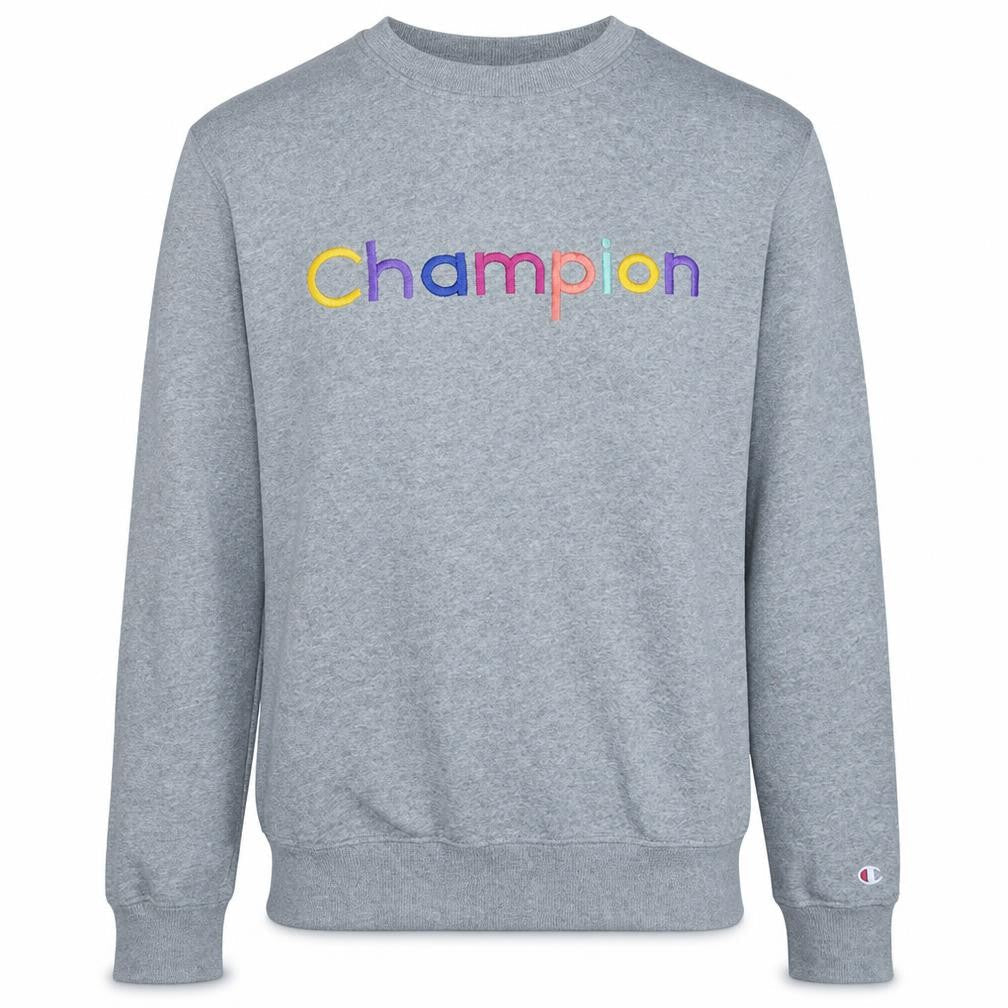 Champion Men's Grey Large Embroidered Logo Crew Neck Sweatshirt