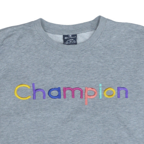 Champion Men's Grey Large Embroidered Logo Crew Neck Sweatshirt