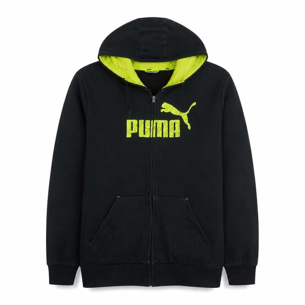 Puma Men's Black Full Zip Hoodie XL - Graphic Print Cotton Blend