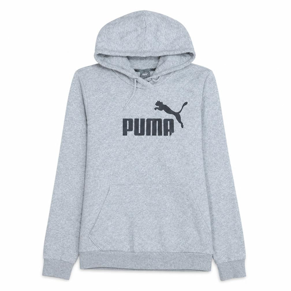 Puma Women Grey Hoodie Pullover L Logo Print Casual