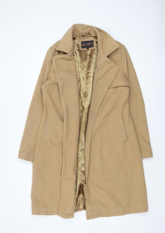 QED London Women Beige Mid-Length Overcoat Size 12 Lined Classic Style