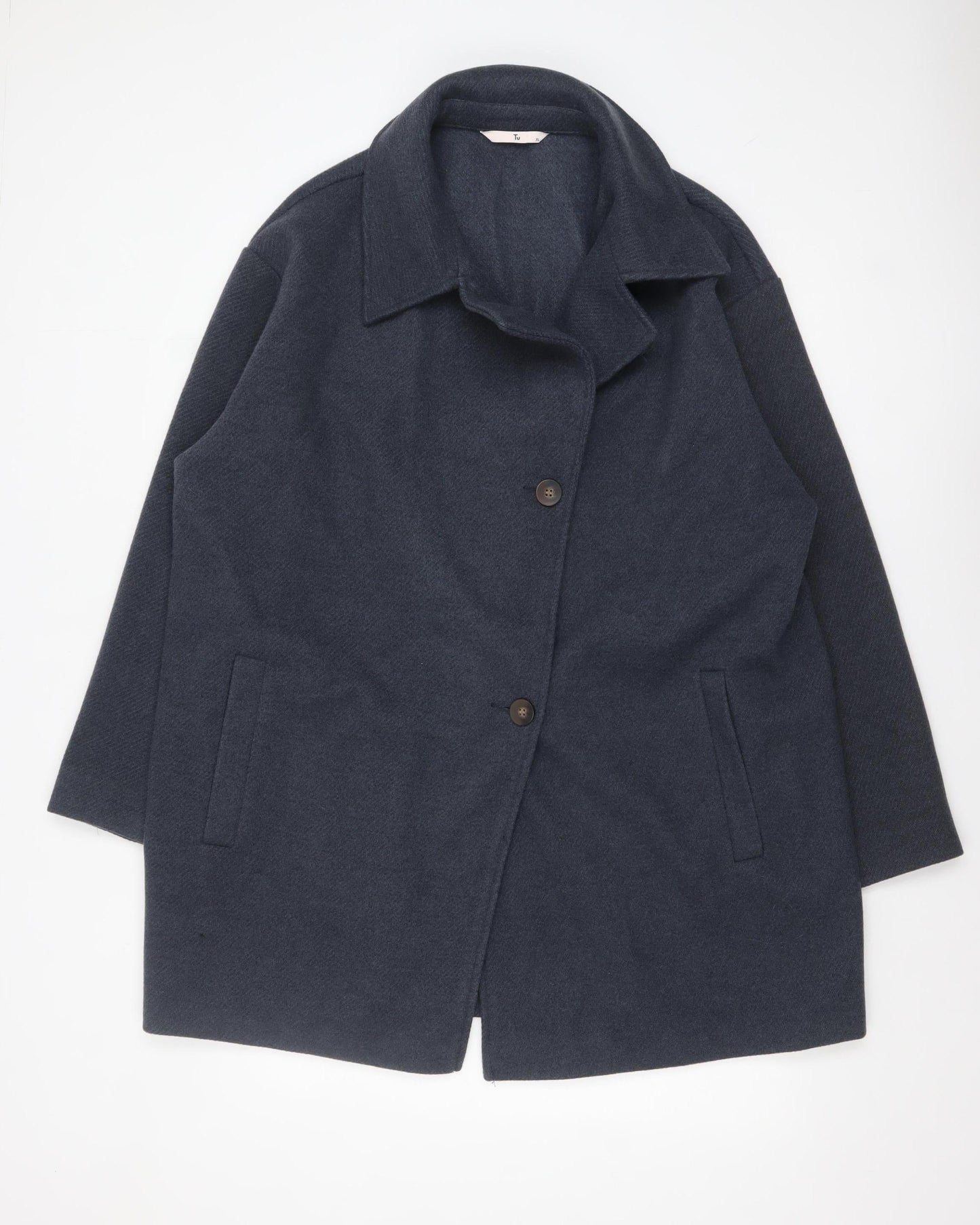 Tu Men's Navy Blue Mid-Length Single-Breasted Coat XL Polyester Blend