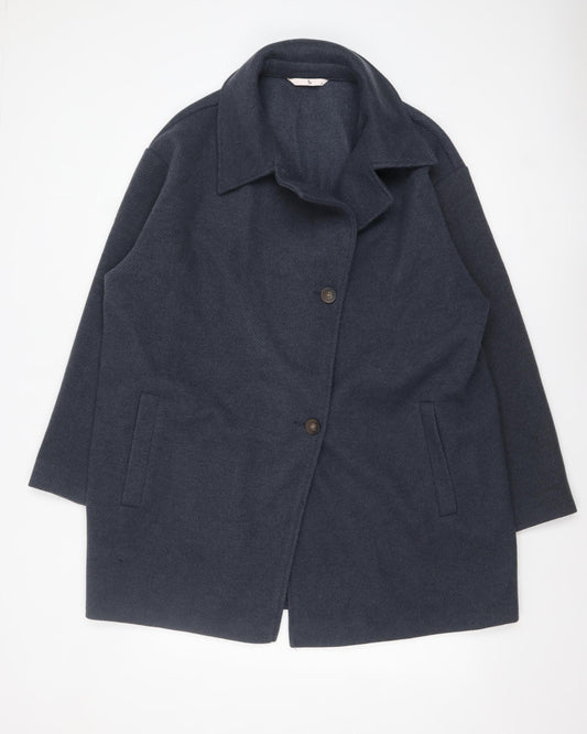 Tu Men's Navy Blue Mid-Length Single-Breasted Coat XL Polyester Blend