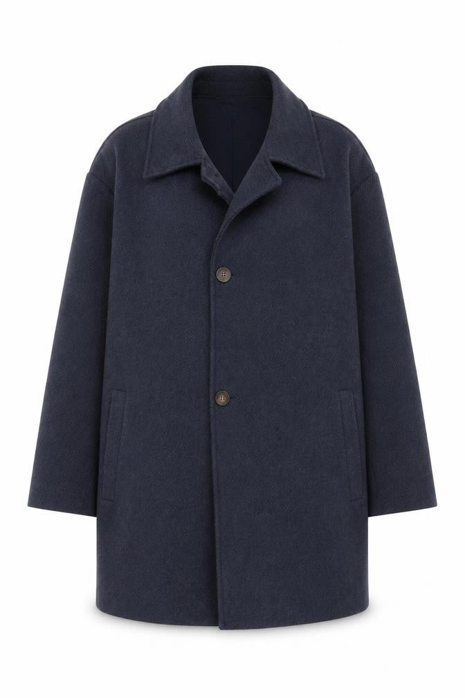 Tu Men's Navy Blue Mid-Length Single-Breasted Coat XL Polyester Blend