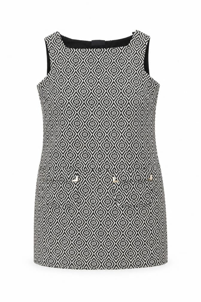 Wallis Women Black Geometric Sleeveless Shift Dress Size 14