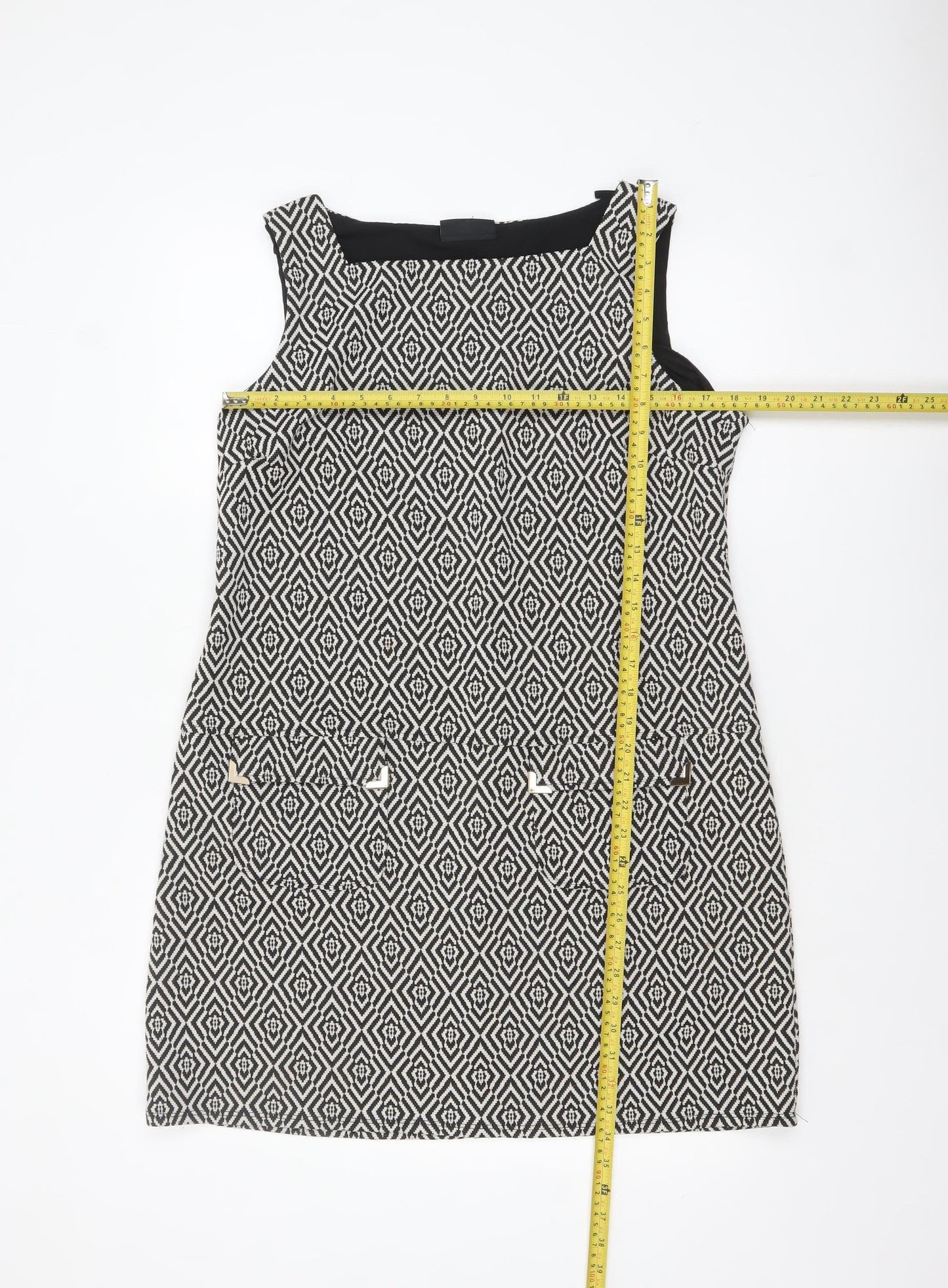 Wallis Women Black Geometric Sleeveless Shift Dress Size 14