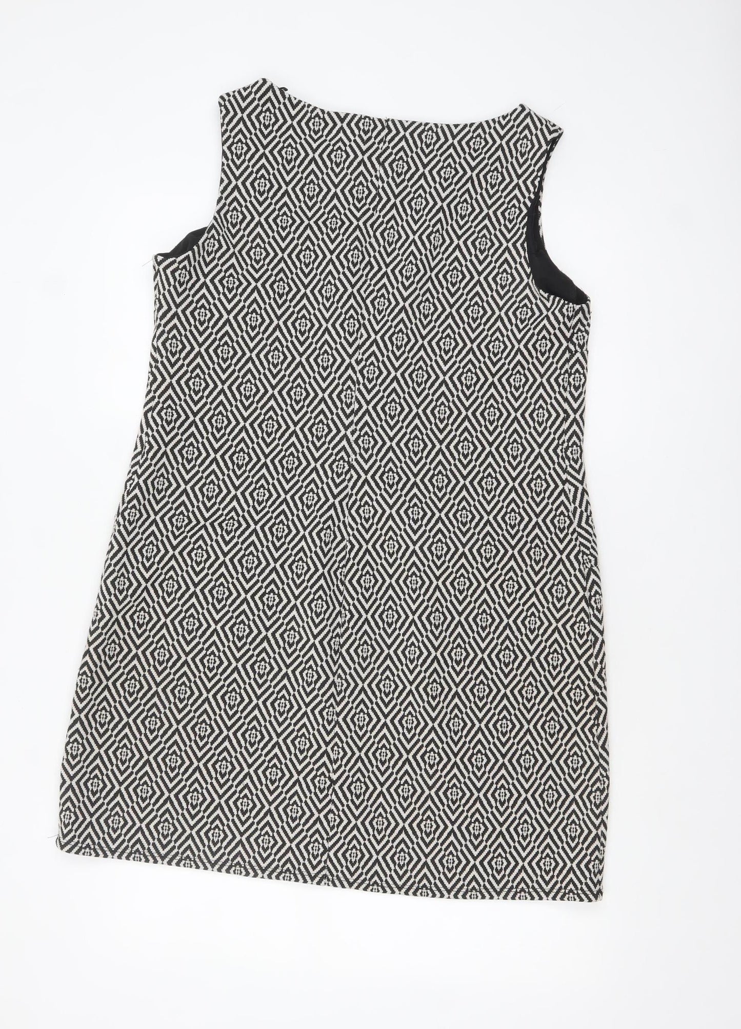 Wallis Women Black Geometric Sleeveless Shift Dress Size 14