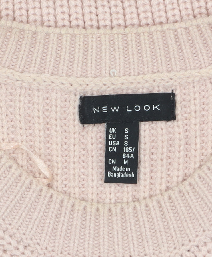 New Look Women's Pink Chunky Knit Jumper Size S Crew Neck