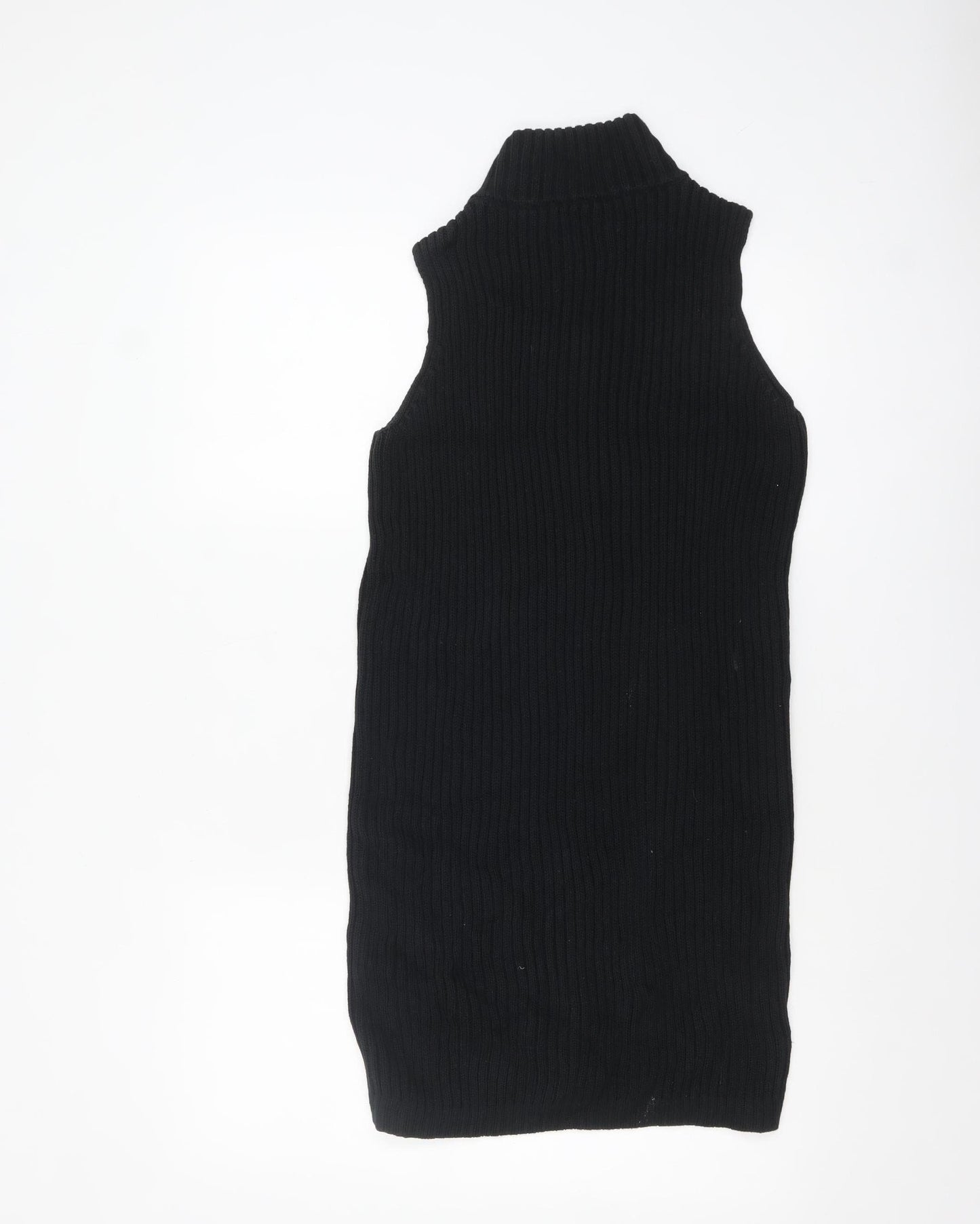 AllSaints Womens Black Wool Ribbed Full Zip Sleeveless High Neck Jumper Vest Size S