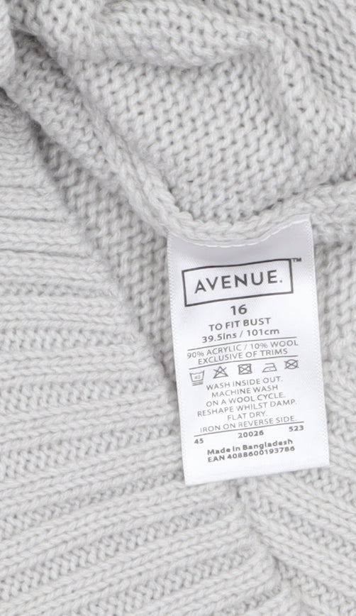 Avenue Women’s Grey Roll Neck Long Sleeve Tunic Jumper Size 16