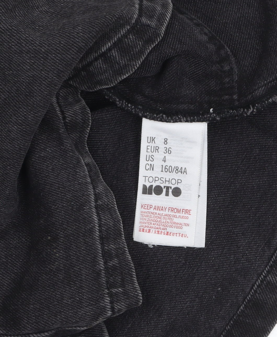 Topshop Women’s Black Denim Pinafore Dress Size 8 Zip Front Casual
