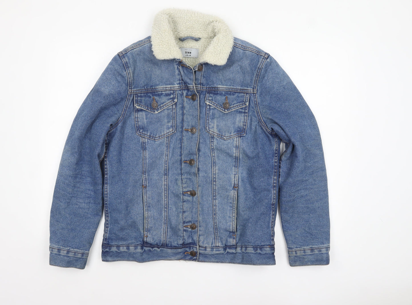 New Look Women Blue Sherpa Lined Denim Jacket Size 10
