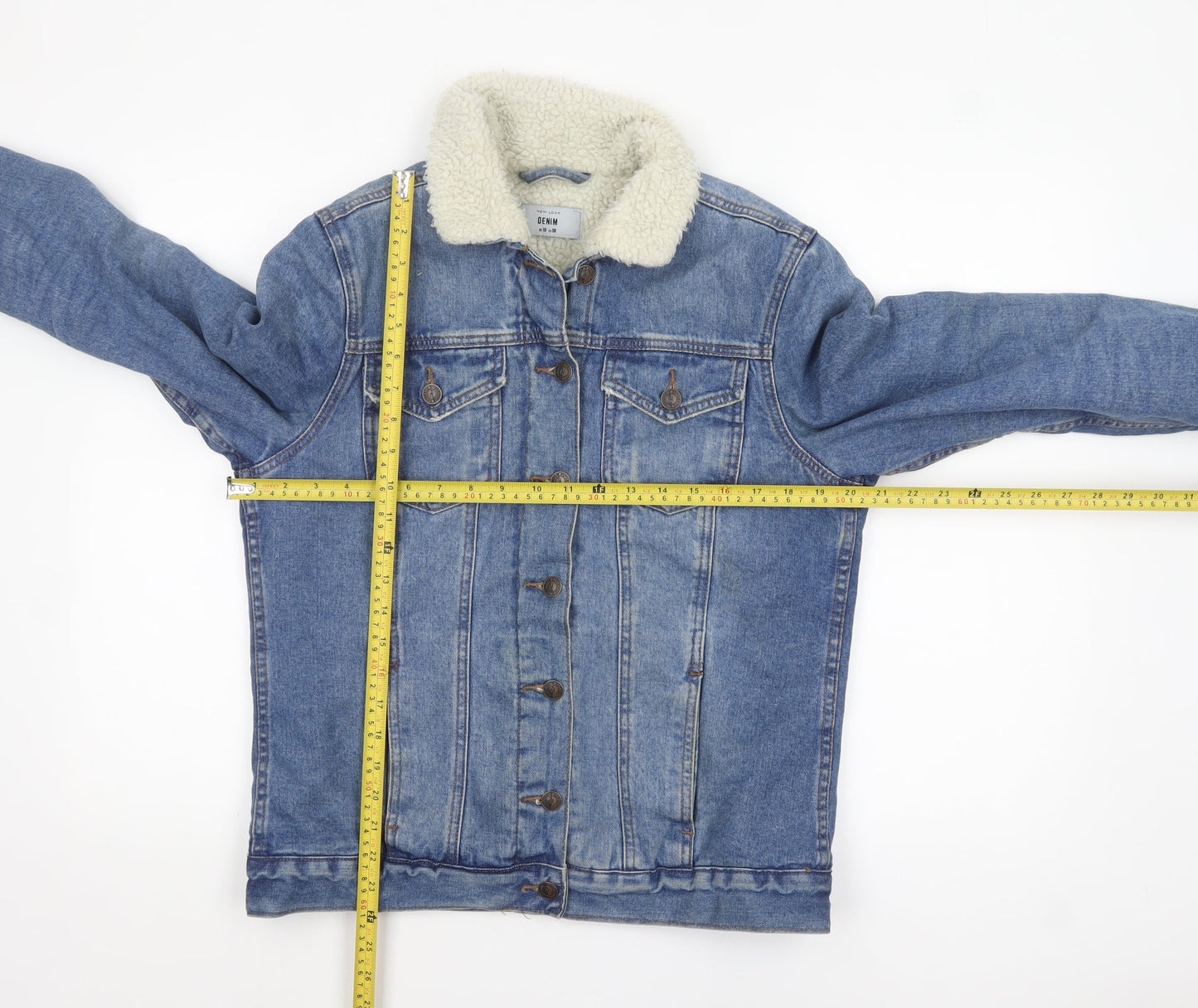 New Look Women Blue Sherpa Lined Denim Jacket Size 10