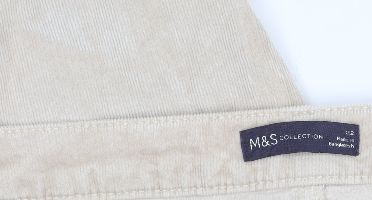 Marks and Spencer Women Beige Corduroy Straight Trousers Size 22