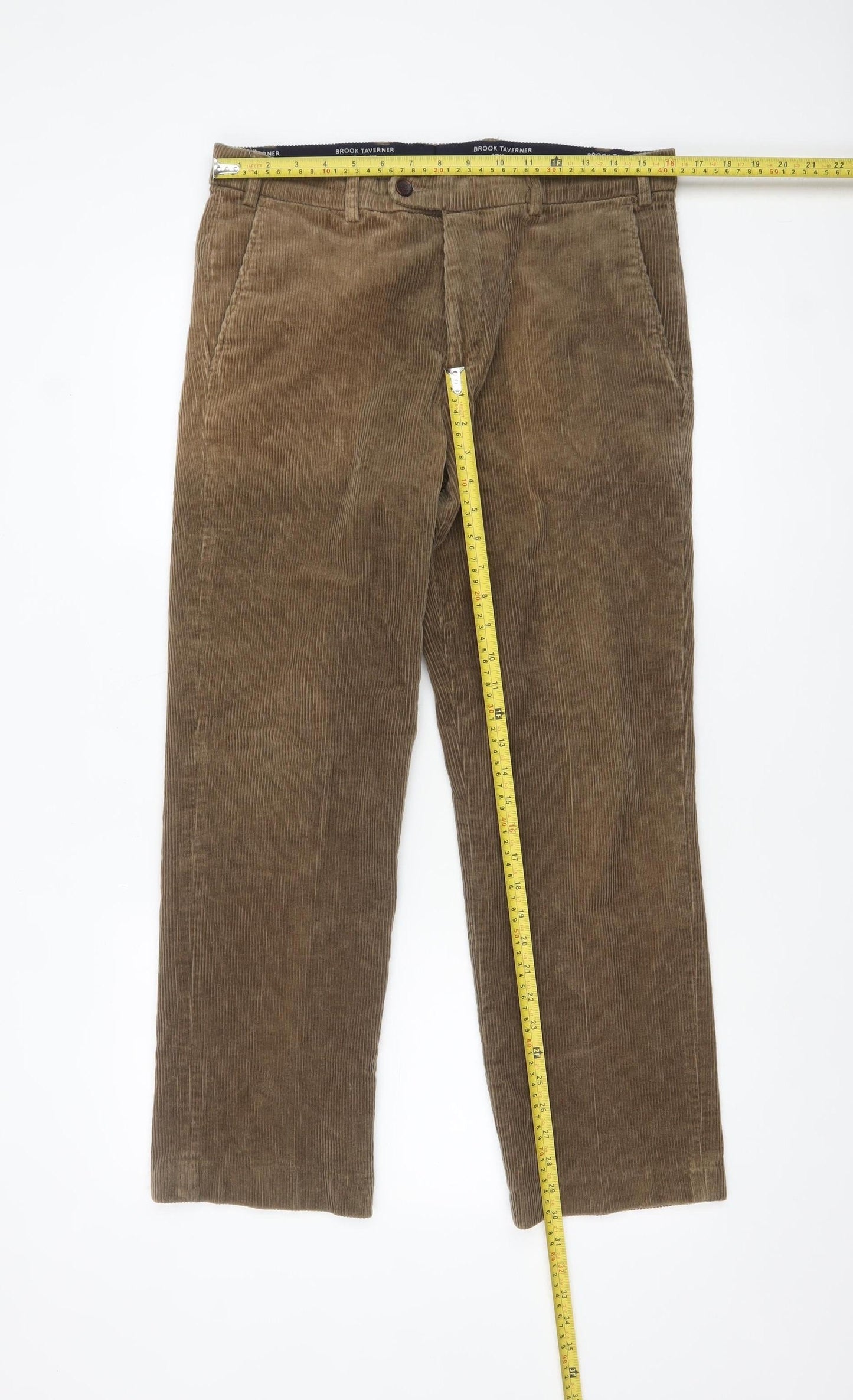 Brook Taverner Men's Brown Corduroy Chino Trousers 34W Classic Fit