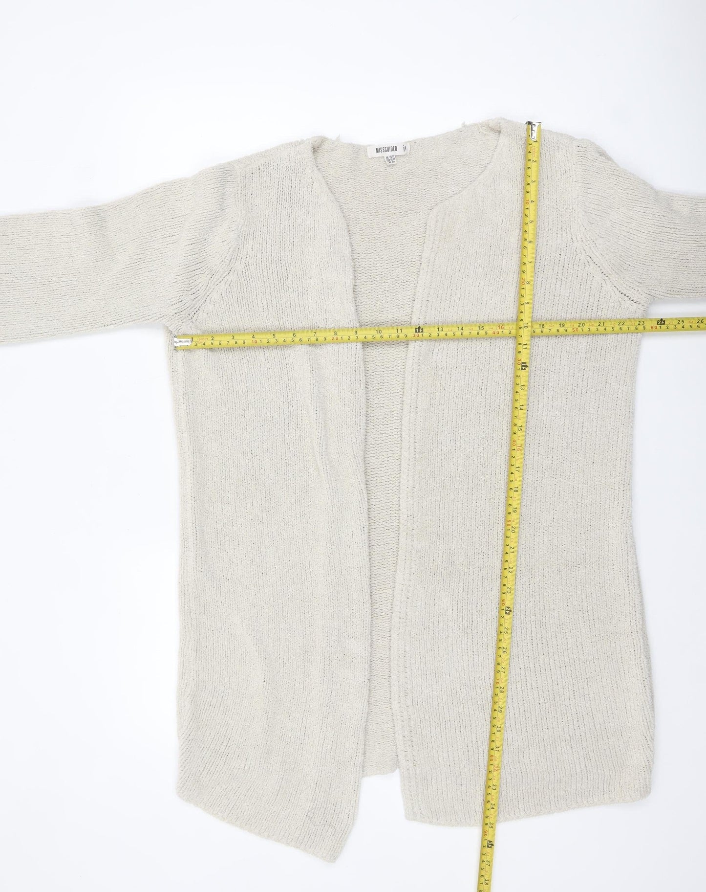 Missguided Women Ivory Chunky Knit Long Sleeve Open Cardigan Size 10/12
