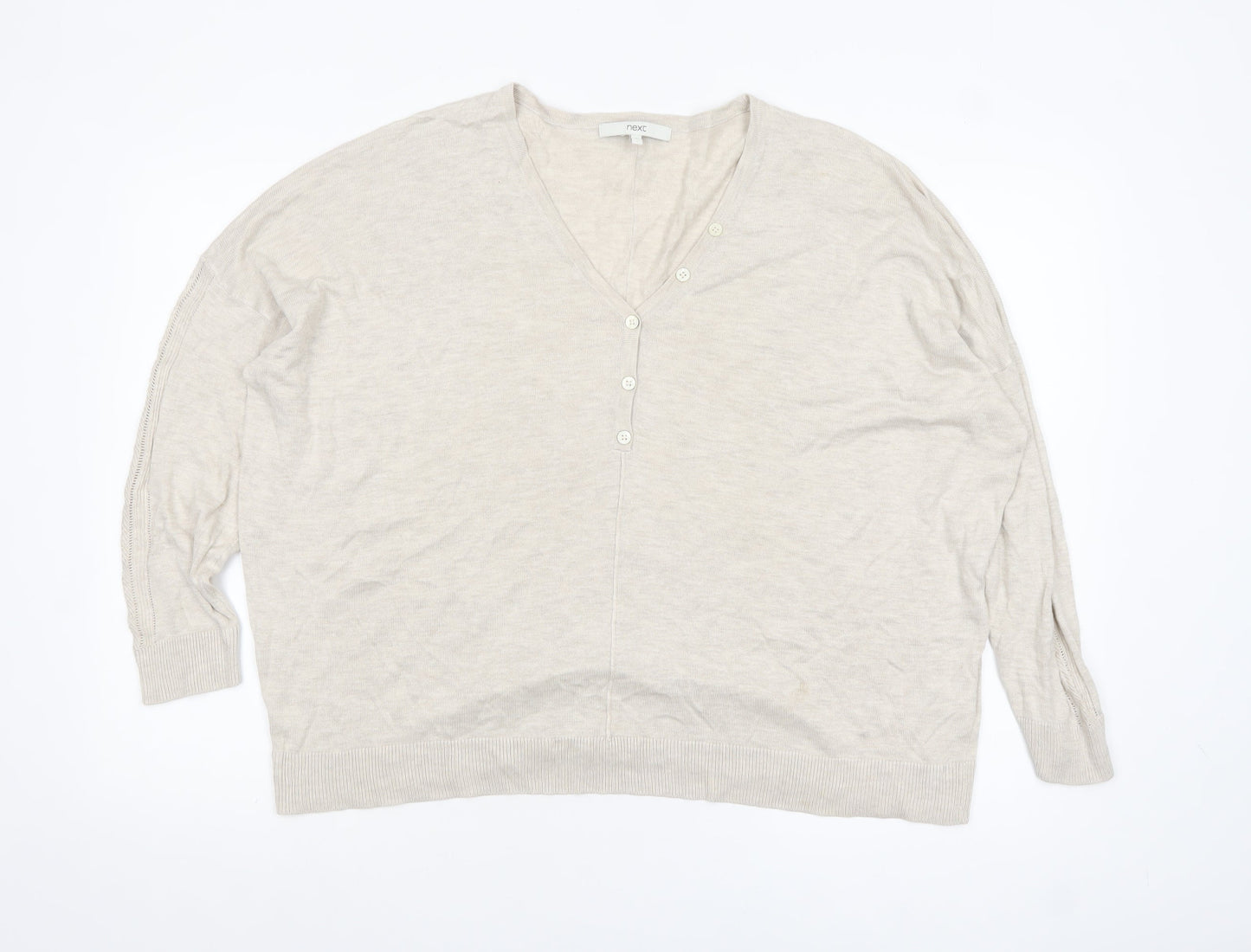 Next Womens Beige V-Neck Relaxed Knit Jumper Size M