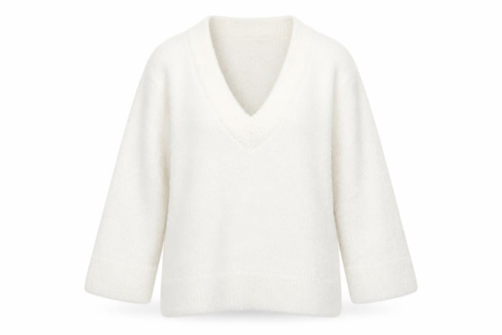 Zara Women White V-Neck Knit Pullover Jumper Size 14
